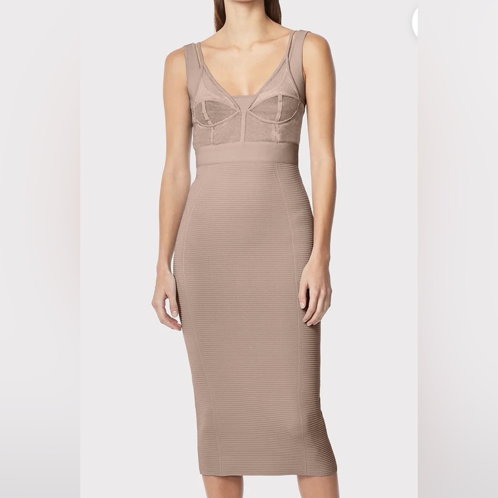 Herve Leger Sheer Layered Bustier Midi Dress